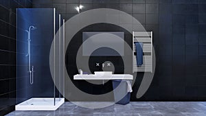 Modern bathroom with walk in shower and tiles wall