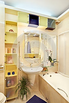 Modern Bathroom in yellow and blue colors