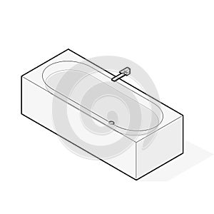 Modern bathtub filled with water. Outlined isometric vector bath tub.