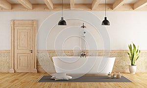 Modern bathtub in a rustic room