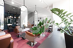Modern beauty salon interior with creative mirrors