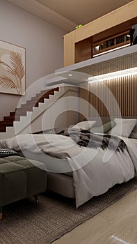 Modern bed room with mezzanine