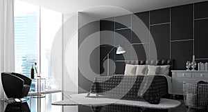Modern Bedroom with Black and white 3d rendering Image