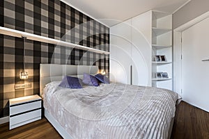 Modern bedroom with checker pattern