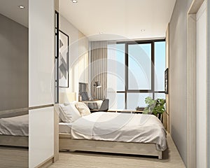 modern bedroom in condominium with modern contemporary style