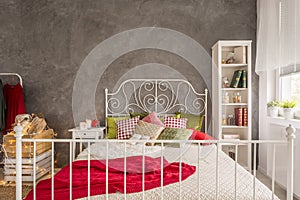 Modern bedroom with cyan wall