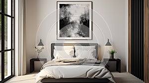 Modern Bedroom With Dark Furniture And Ethereal Abstract Wall Art