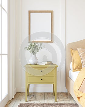 Modern bedroom interior. Frame mockup. 3d render