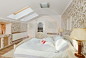Modern bedroom interior in light beige colors