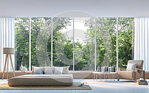 Modern bedroom with nature view 3d rendering Image