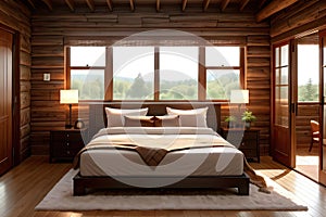 Modern bedroom nterior in brown and green