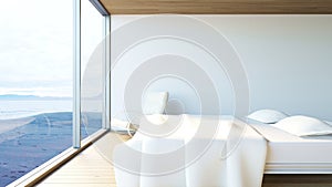 Modern bedroom ocean view / 3d render image
