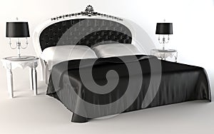 Modern Bedroom suite. Bed. Lamp. Table.