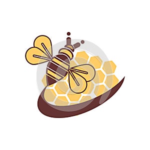 Modern bee and honeycomb  logo and icon