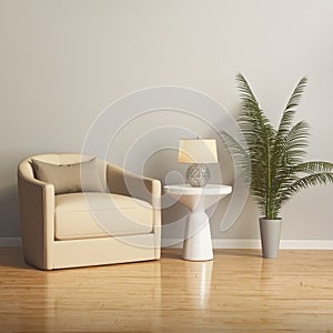 Modern beige armchair in a contemprary living room