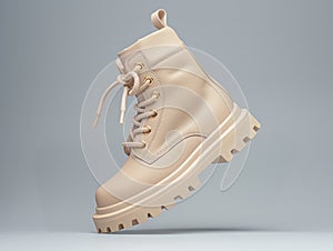 Modern Beige Leather Boot on Blue Background