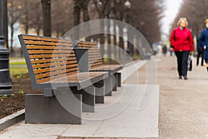 Modern bench in an alley in moscow city