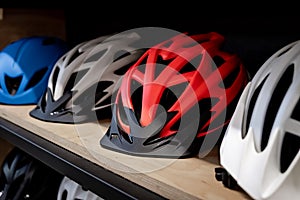 Modern bicycle helmets for family or group of people