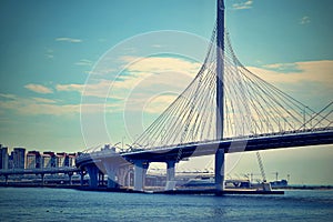 Modern big cable-stayed bridge in the white night