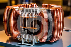 Modern big copper transformer. Generative AI