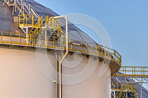 Modern big oil storage tanks with Detail of steps and stairs
