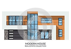 Modern big 2-storey family house, real estate sign in flat style. Vector illustration