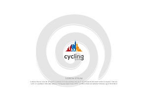 Modern Bike Bicycle Man with City Silhouette for Sport Club Logo Design Vector