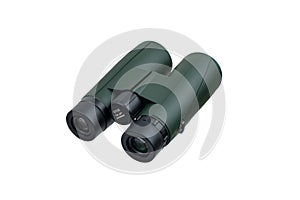 Modern binoculars. An optical instrument for observation at long distances. Isolate on a white back