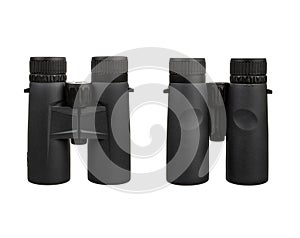 Modern binoculars. An optical instrument for observation at long distances. Isolate on a white back