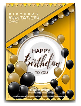 Modern birthday invitation card with balloon ornament