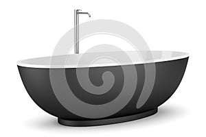 Modern black bathtub isolated on white