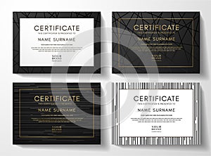 Modern black certificate frame design set with luxury line pattern