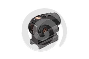 Modern black collimator sight isolated on white back photo