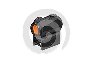 Modern black collimator sight isolated on white back photo