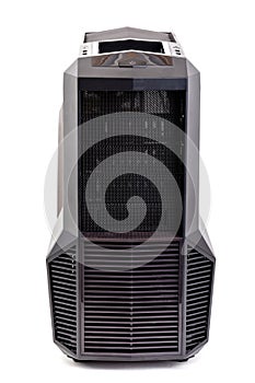 Modern black computer case on white