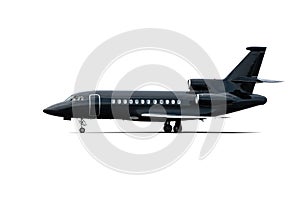 Modern black corporate business jet isolated on white