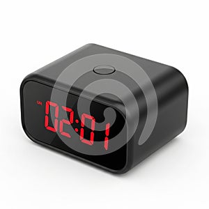 A Modern Black Digital Alarm Clock Displaying Red LED Time 02:01 digital clock bedside clock