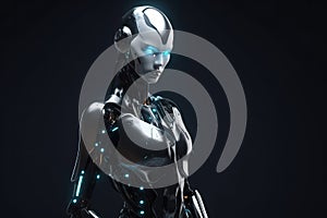 Modern Black Female Robot Blue Eyes Advanced Artificial Intelligence Generative AI