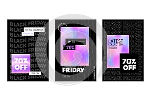 Modern Black Friday flyer, promo banner in brutalism style, word background. Price tag badge, simple concept