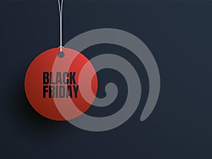 Modern Black Friday sale vector website banner template with red price tag on dark background