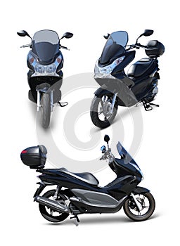 Modern black Honda scooter set isolated on white