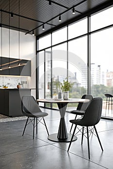 Modern black interior empty room with table and chairs
