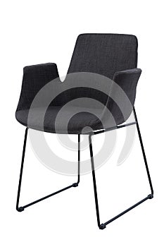 Modern black office chair with armrests isolated on white background. Comfort office armchair, front view.