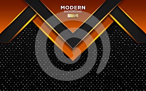 Modern black and orange premium vector background banner design with golden line in dots texture