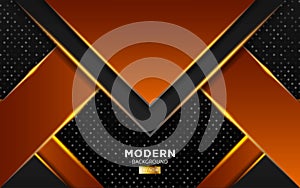 Modern black and orange premium vector background banner design with golden line in dots texture