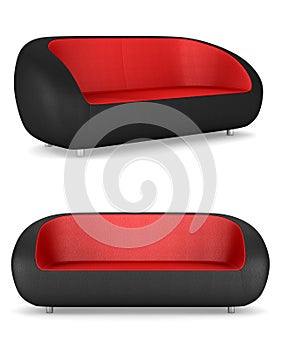 Modern black and red leather couch isolated