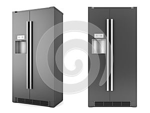 Modern black refrigerator isolated on white