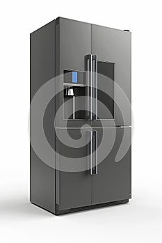 Modern Black Refrigerator Isolated on White