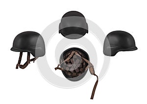 Modern black safety helmet isolate on a white bac. Military Soldier Helmet, Advanced Combat Helmet ACH is the next generation