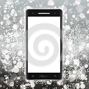 Modern black smartphone with touch screen on light background. A